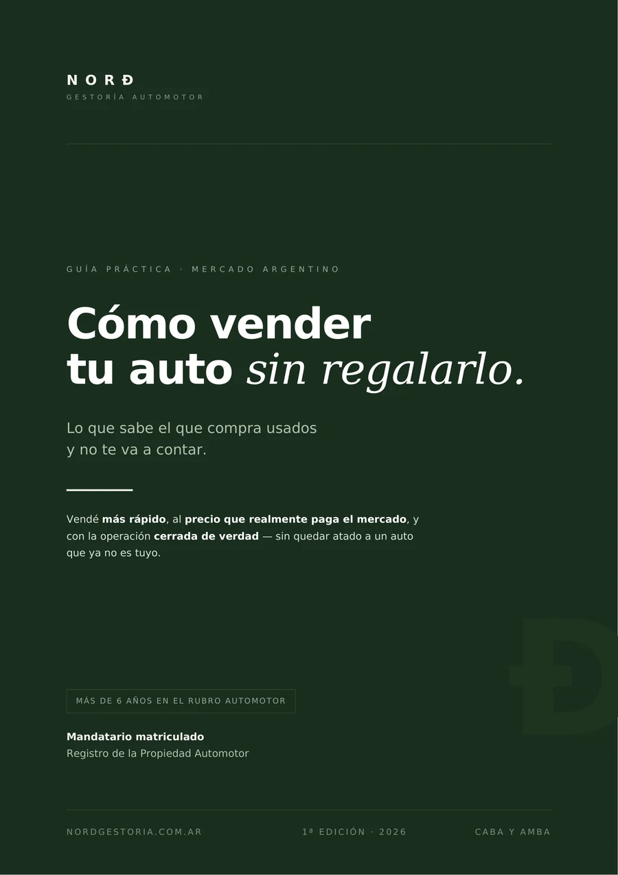 Tapa de la guía Cómo vender tu auto sin regalarlo, de NORÐ Gestoría